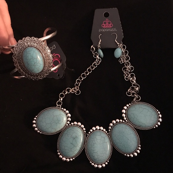 paparazzi Jewelry - Turquoise Necklace, Earring, and Cuff Bracelet Set